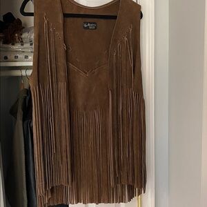 Vintage Bohemian Brown Suede Fringe Vest